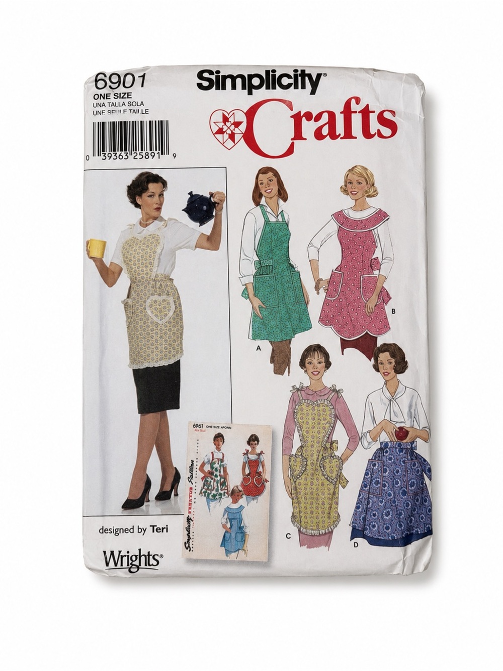 Simplicity Crafts 5961 Vintage Apron Pattern Wrights Designed by Teri Uncut